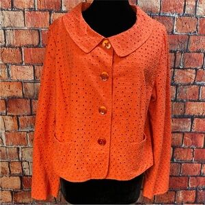 Liz & Co Coral Orange Cotton Eyelet Blazer